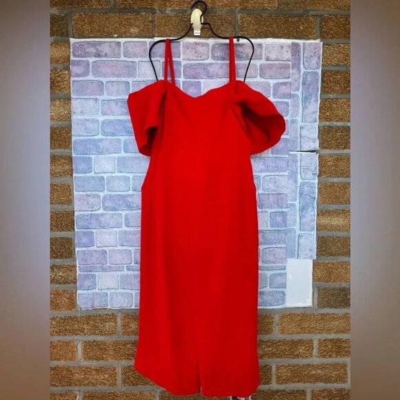Victoria Beckham Off Shoulder Bandeau Dress in Tomato Red size 8 - Picture 4 of 16